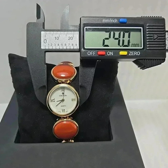 Womens Croton Watch Gold Red Orange Mother Of Pearl Dial Bracelet New Battery - Picture 4 of 9